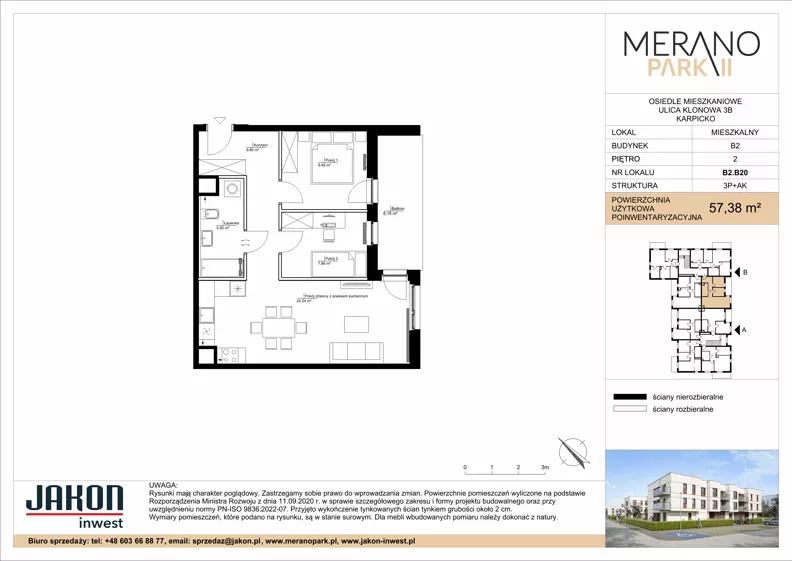 3 pokoje, mieszkanie 57,38 m², piętro 2, oferta nr B2.B20, Merano Park II, Wolsztyn, ul. Klonowa 3