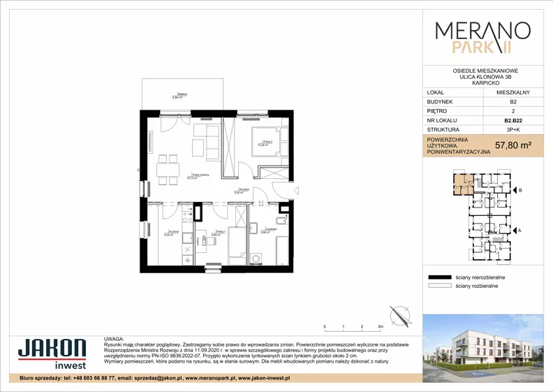 3 pokoje, mieszkanie 57,80 m², piętro 2, oferta nr B2.B22, Merano Park II, Wolsztyn, ul. Klonowa 3