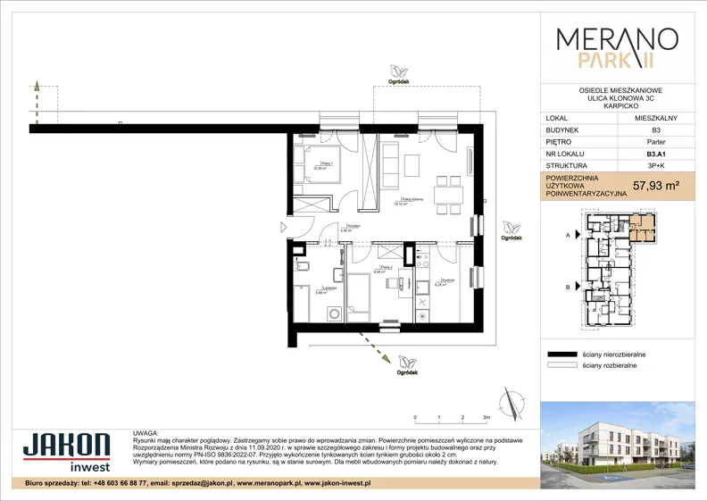 3 pokoje, mieszkanie 57,93 m², parter, oferta nr B3.A1, Merano Park II, Wolsztyn, ul. Klonowa 3