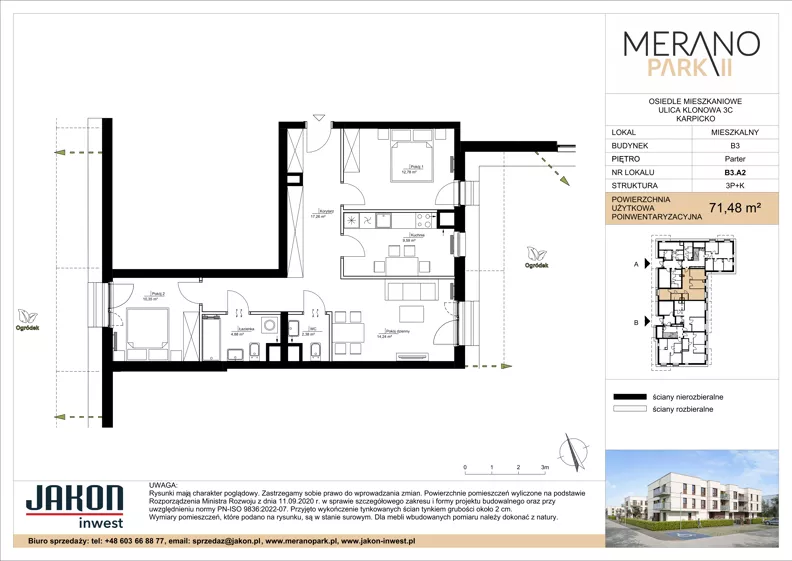 3 pokoje, mieszkanie 71,48 m², parter, oferta nr B3.A2, Merano Park II, Wolsztyn, ul. Klonowa 3