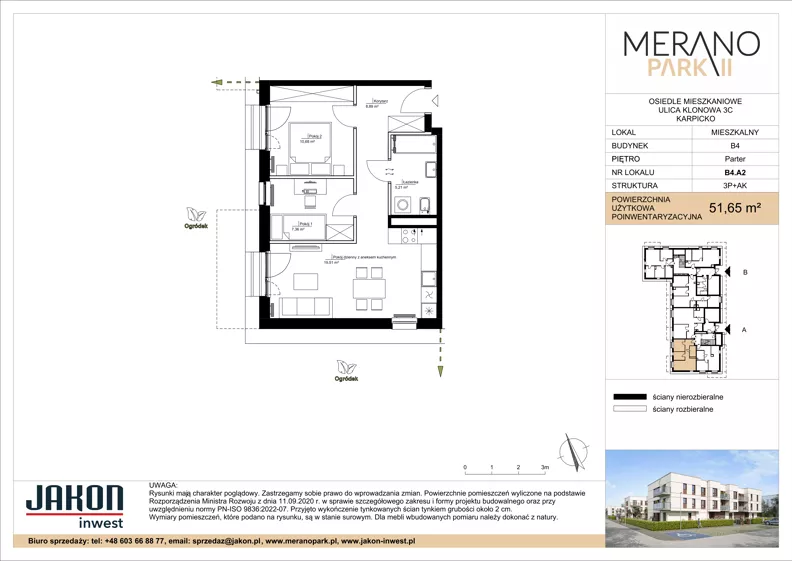 3 pokoje, mieszkanie 51,65 m², parter, oferta nr B4.A2, Merano Park II, Wolsztyn, ul. Klonowa 3