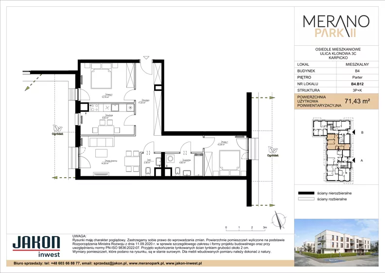 3 pokoje, mieszkanie 71,43 m², parter, oferta nr B4.B12, Merano Park II, Wolsztyn, ul. Klonowa 3