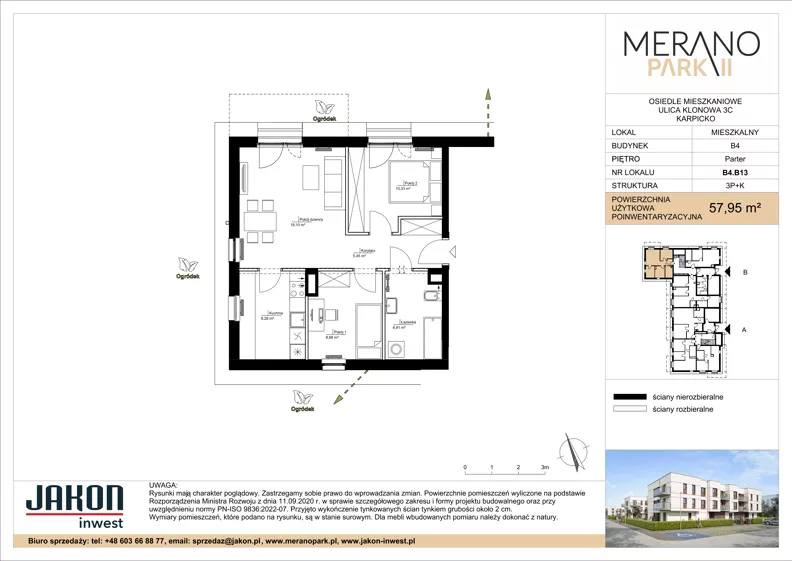 3 pokoje, mieszkanie 57,95 m², parter, oferta nr B4.B13, Merano Park II, Wolsztyn, ul. Klonowa 3