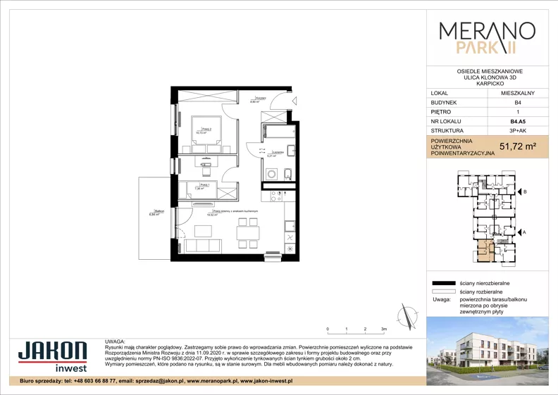 3 pokoje, mieszkanie 51,72 m², piętro 1, oferta nr B4.A5, Merano Park II, Wolsztyn, ul. Klonowa 3