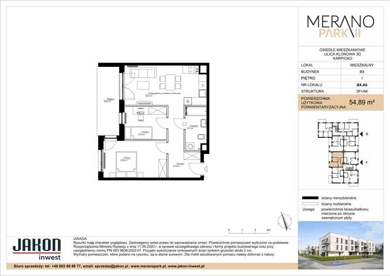 3 pokoje, mieszkanie 54,89 m², piętro 1, oferta nr B4.A6, Merano Park II, Wolsztyn, ul. Klonowa 3