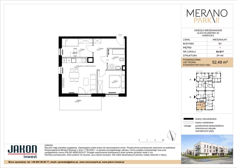 3 pokoje, mieszkanie 52,49 m², piętro 1, oferta nr B3.B17, Merano Park II, Wolsztyn, ul. Klonowa 3