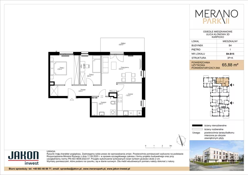 3 pokoje, mieszkanie 65,88 m², piętro 1, oferta nr B4.B15, Merano Park II, Wolsztyn, ul. Klonowa 3