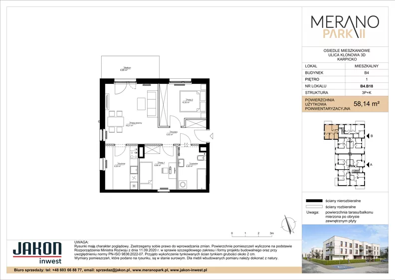 3 pokoje, mieszkanie 58,14 m², piętro 1, oferta nr B4.B18, Merano Park II, Wolsztyn, ul. Klonowa 3