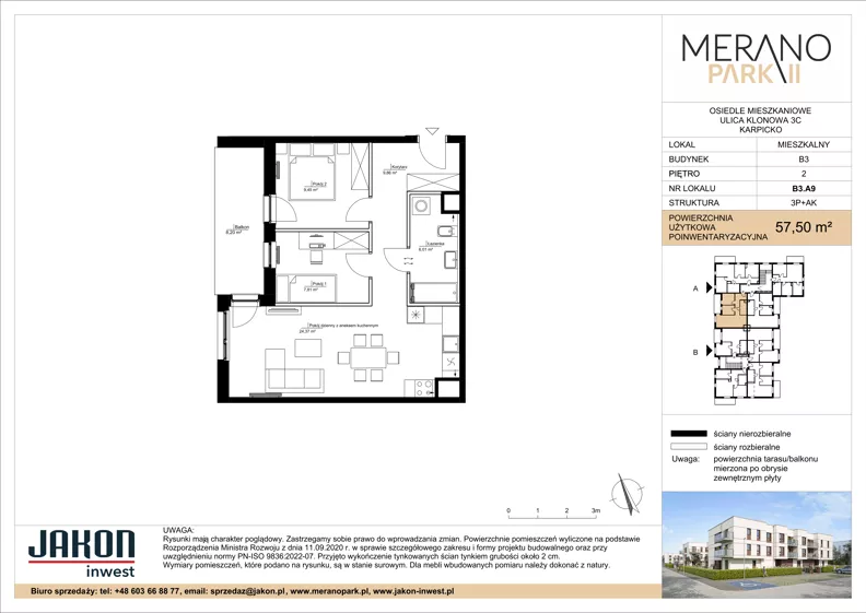 3 pokoje, mieszkanie 57,50 m², piętro 2, oferta nr B3.A9, Merano Park II, Wolsztyn, ul. Klonowa 3