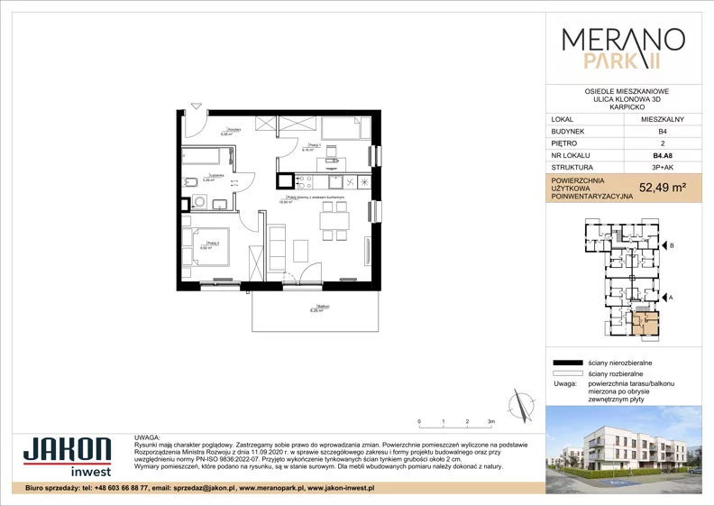 3 pokoje, mieszkanie 52,49 m², piętro 2, oferta nr B4.A8, Merano Park II, Wolsztyn, ul. Klonowa 3