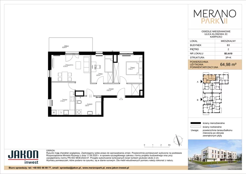 3 pokoje, mieszkanie 64,98 m², piętro 2, oferta nr B3.A10, Merano Park II, Wolsztyn, ul. Klonowa 3