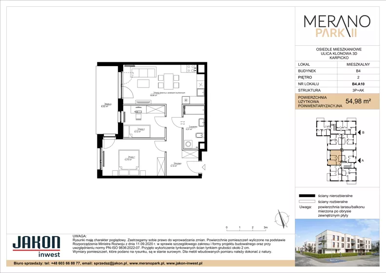 3 pokoje, mieszkanie 54,98 m², piętro 2, oferta nr B4.A10, Merano Park II, Wolsztyn, ul. Klonowa 3