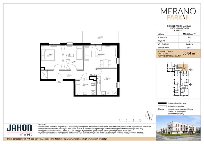 3 pokoje, mieszkanie 65,84 m², piętro 2, oferta nr B4.B19, Merano Park II, Wolsztyn, ul. Klonowa 3