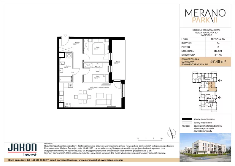 3 pokoje, mieszkanie 57,48 m², piętro 2, oferta nr B4.B20, Merano Park II, Wolsztyn, ul. Klonowa 3