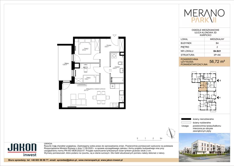 3 pokoje, mieszkanie 56,72 m², piętro 2, oferta nr B4.B21, Merano Park II, Wolsztyn, ul. Klonowa 3