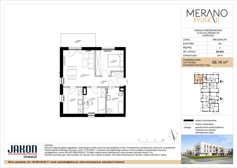 3 pokoje, mieszkanie 58,16 m², piętro 2, oferta nr B4.B22, Merano Park II, Wolsztyn, ul. Klonowa 3
