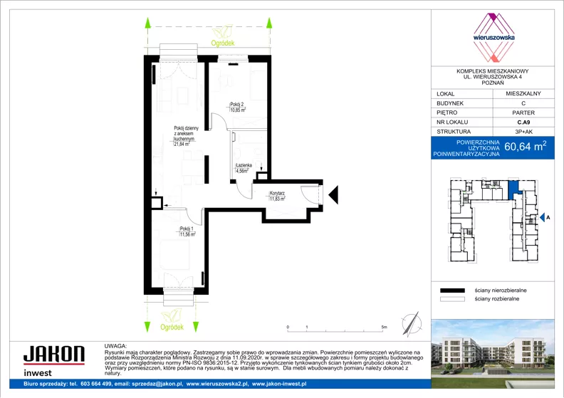 3 pokoje, mieszkanie 60,64 m², parter, oferta nr C.A9, Wieruszowska, Poznań, Grunwald, Junikowo, ul. Wieruszowska 4