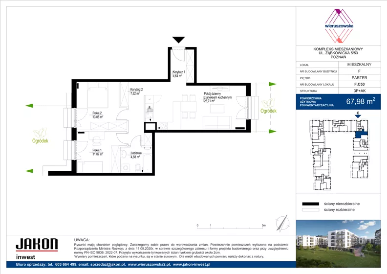 3 pokoje, mieszkanie 67,98 m², parter, oferta nr F.C53, Wieruszowska, Poznań, Grunwald, Junikowo, ul. Wieruszowska 4