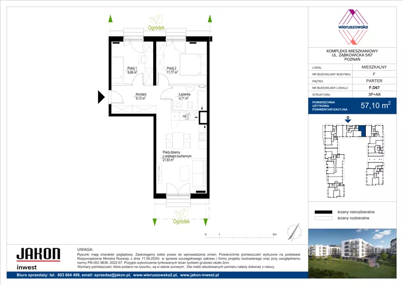 3 pokoje, mieszkanie 57,10 m², parter, oferta nr F.D67, Wieruszowska, Poznań, Grunwald, Junikowo, ul. Wieruszowska 4