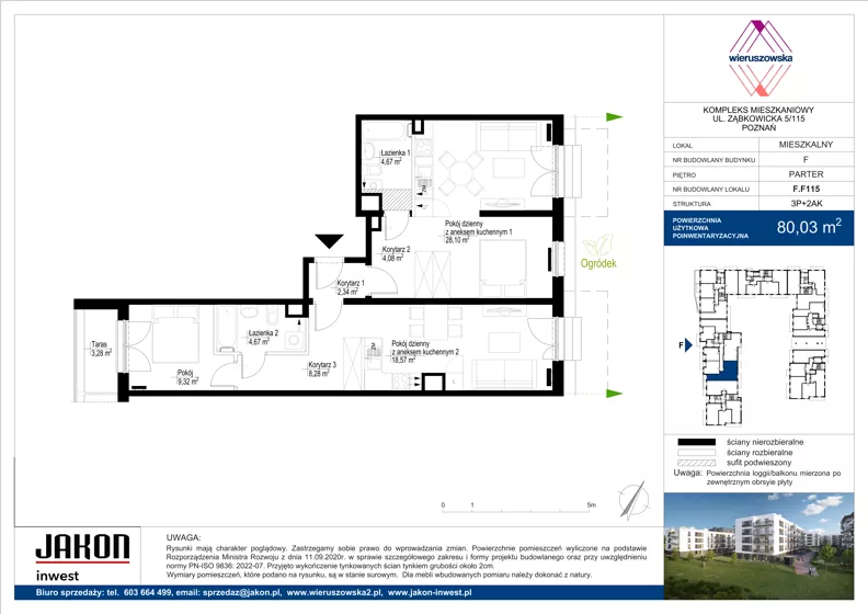 3 pokoje, mieszkanie 80,03 m², parter, oferta nr F.F115, Wieruszowska, Poznań, Grunwald, Junikowo, ul. Wieruszowska 4