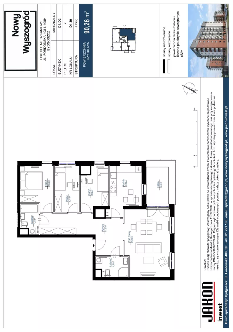 4 pokoje, mieszkanie 90,26 m², piętro 7, oferta nr D1.39, Nowy Wyszogród, Bydgoszcz, Stary Fordon, ul. Fordońska 408