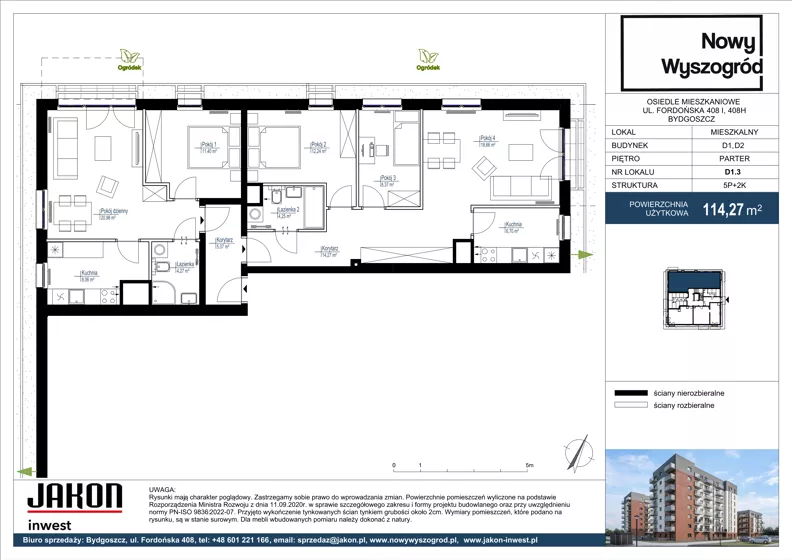 5 pokoi, mieszkanie 114,27 m², parter, oferta nr D1.3, Nowy Wyszogród, Bydgoszcz, Stary Fordon, ul. Fordońska 408