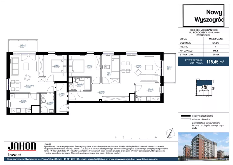 5 pokoi, mieszkanie 115,46 m², piętro 1, oferta nr D1.8, Nowy Wyszogród, Bydgoszcz, Stary Fordon, ul. Fordońska 408