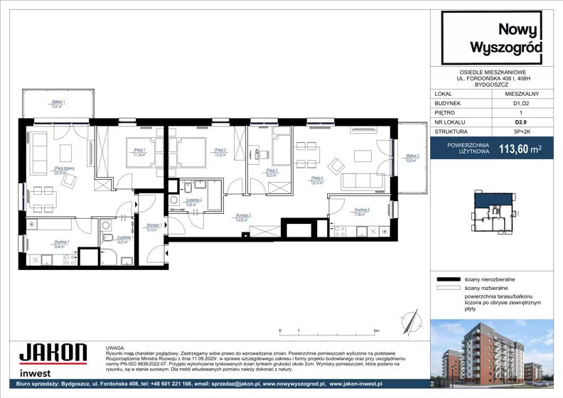 5 pokoi, mieszkanie 113,60 m², piętro 1, oferta nr D2.9, Nowy Wyszogród, Bydgoszcz, Stary Fordon, ul. Fordońska 408