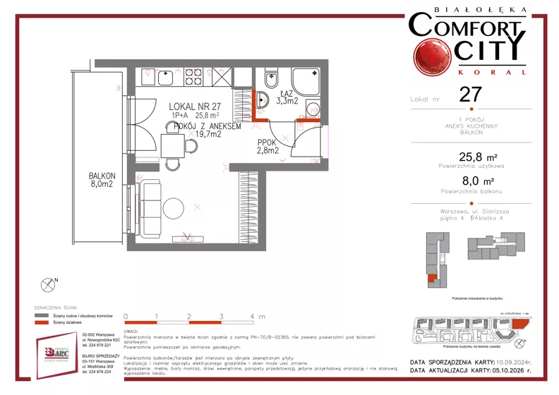 1 pokój, mieszkanie 25,50 m², piętro 4, oferta nr 27, Comfort City Koral, Warszawa, Białołęka, Tarchomin, ul. Dionizosa 6a