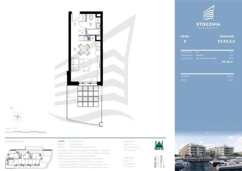 1 pokój, mieszkanie 29,18 m², parter, oferta nr K2.2.5, Stocznia Residence, Płock, ul. Popłacińska 42