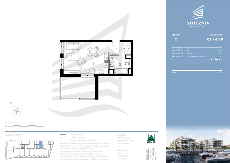 1 pokój, mieszkanie 33,89 m², piętro 1, oferta nr K4.1.9, Stocznia Residence, Płock, ul. Popłacińska 42