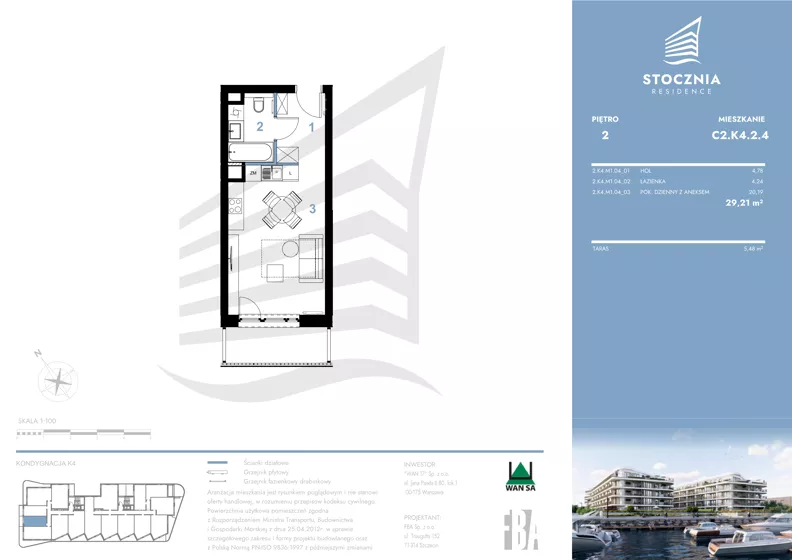 1 pokój, mieszkanie 29,21 m², piętro 2, oferta nr K4.2.4, Stocznia Residence, Płock, ul. Popłacińska 42