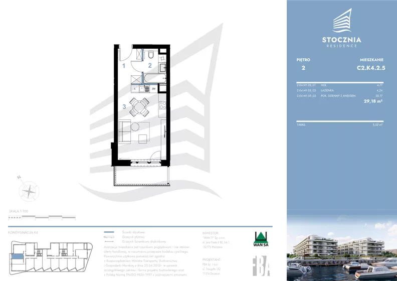 1 pokój, mieszkanie 29,18 m², piętro 2, oferta nr K4.2.5, Stocznia Residence, Płock, ul. Popłacińska 42