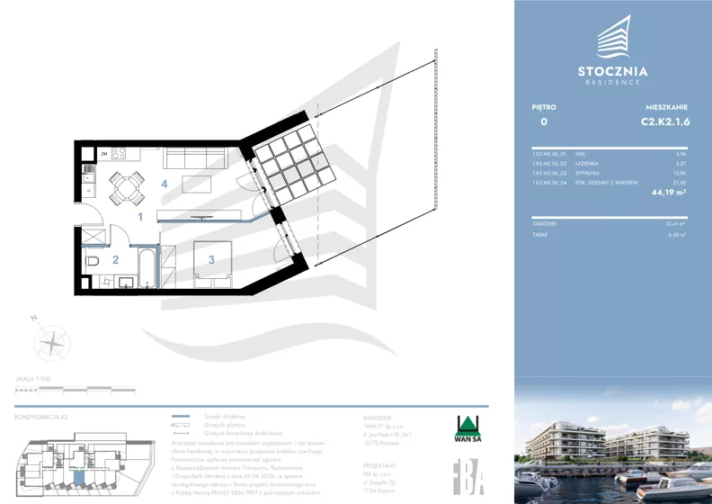 2 pokoje, mieszkanie 44,19 m², parter, oferta nr K2.1.6, Stocznia Residence, Płock, ul. Popłacińska 42