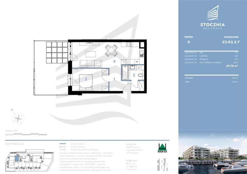 2 pokoje, mieszkanie 49,78 m², parter, oferta nr K2.2.7, Stocznia Residence, Płock, ul. Popłacińska 42