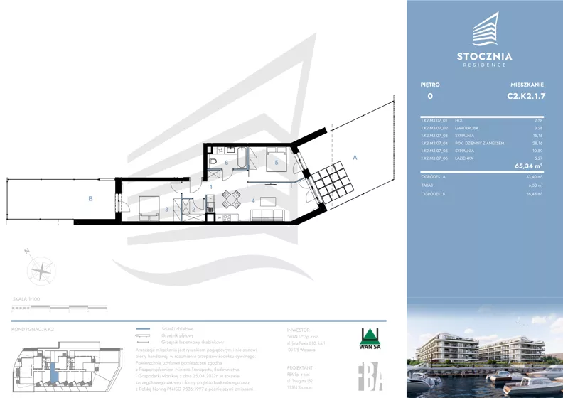 3 pokoje, mieszkanie 65,34 m², parter, oferta nr K2.1.7, Stocznia Residence, Płock, ul. Popłacińska 42