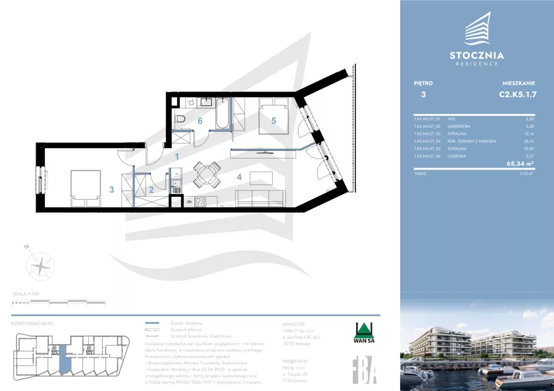 3 pokoje, mieszkanie 64,34 m², piętro 3, oferta nr K5.1.7, Stocznia Residence, Płock, ul. Popłacińska 42