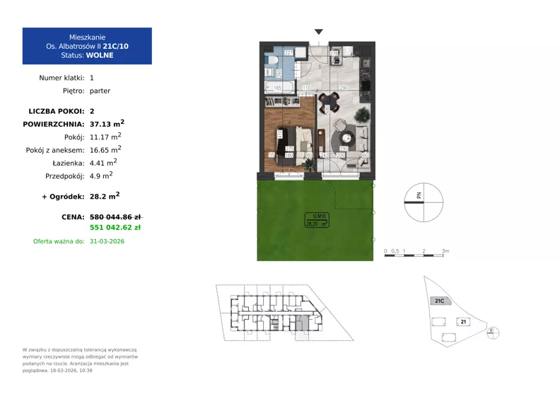 2 pokoje, mieszkanie 37,13 m², parter, oferta nr 21C.10, Osiedle Albatrosów II, Kraków, Podgórze, Rybitwy, ul. Albatrosów 21