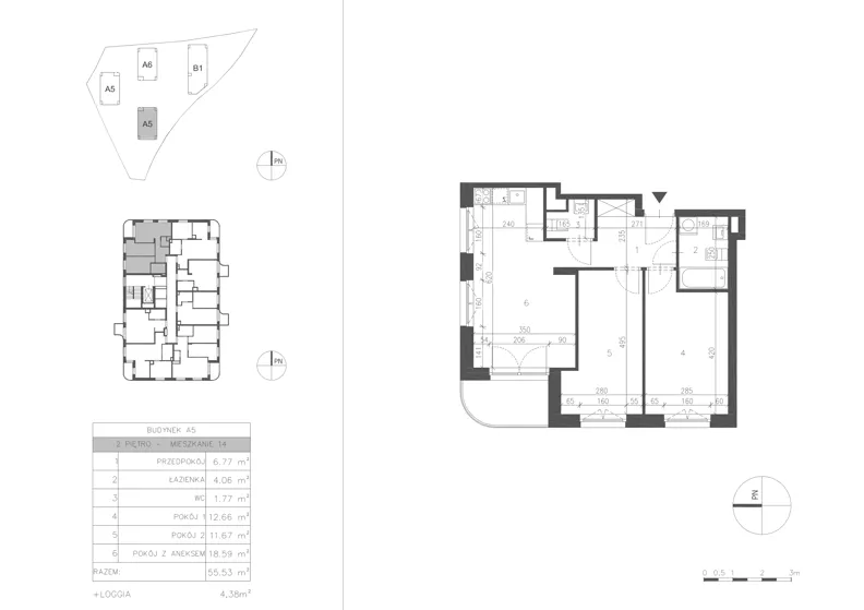 3 pokoje, mieszkanie 55,52 m², piętro 2, oferta nr 21.14, Osiedle Albatrosów II, Kraków, Podgórze, Rybitwy, ul. Albatrosów 21