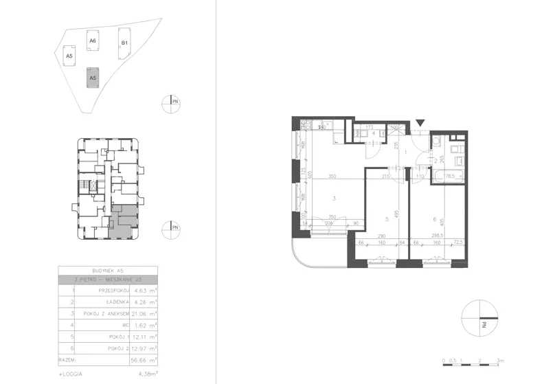3 pokoje, mieszkanie 56,65 m², piętro 3, oferta nr 21.25, Osiedle Albatrosów II, Kraków, Podgórze, Rybitwy, ul. Albatrosów 21