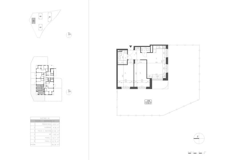 3 pokoje, mieszkanie 56,36 m², parter, oferta nr 21A.3, Osiedle Albatrosów II, Kraków, Podgórze, Rybitwy, ul. Albatrosów 21