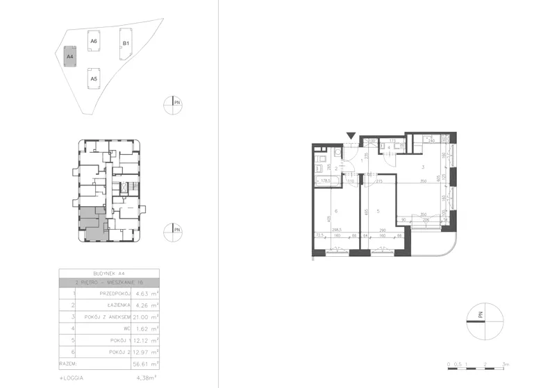3 pokoje, mieszkanie 56,60 m², piętro 2, oferta nr 21A.16, Osiedle Albatrosów II, Kraków, Podgórze, Rybitwy, ul. Albatrosów 21