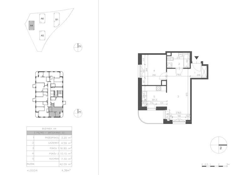 2 pokoje, mieszkanie 42,09 m², piętro 3, oferta nr 21A.22, Osiedle Albatrosów II, Kraków, Podgórze, Rybitwy, ul. Albatrosów  21