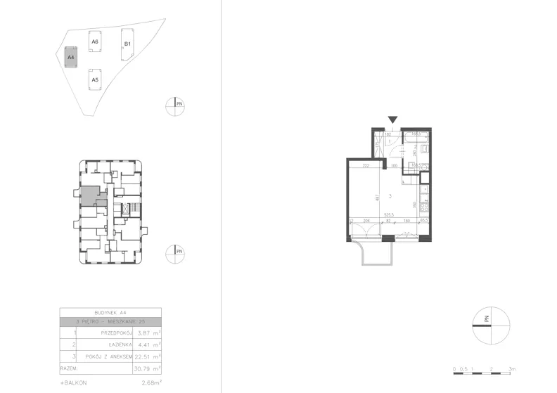 1 pokój, mieszkanie 30,79 m², piętro 3, oferta nr 21A.25, Osiedle Albatrosów II, Kraków, Podgórze, Rybitwy, ul. Albatrosów 21