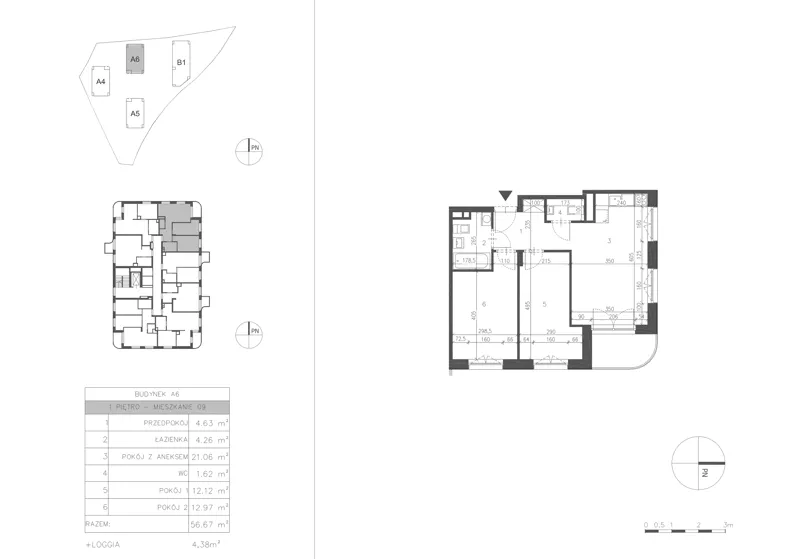3 pokoje, mieszkanie 56,66 m², piętro 1, oferta nr 21B.9, Osiedle Albatrosów II, Kraków, Podgórze, Rybitwy, ul. Albatrosów 21