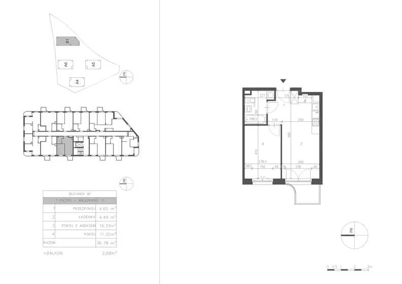 2 pokoje, mieszkanie 36,79 m², piętro 1, oferta nr 21C.11, Osiedle Albatrosów II, Kraków, Podgórze, Rybitwy, ul. Albatrosów  21