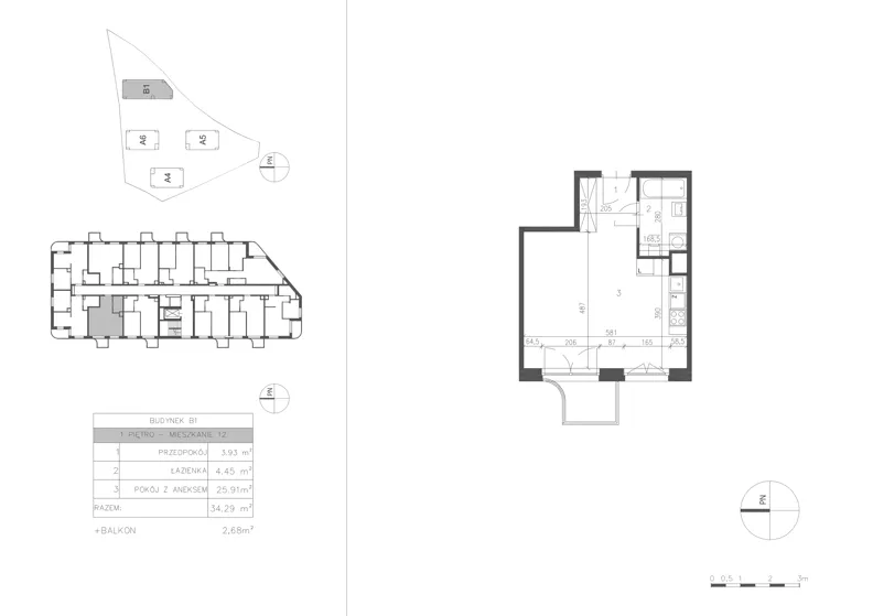 1 pokój, mieszkanie 34,29 m², piętro 1, oferta nr 21C.12, Osiedle Albatrosów II, Kraków, Podgórze, Rybitwy, ul. Albatrosów 21