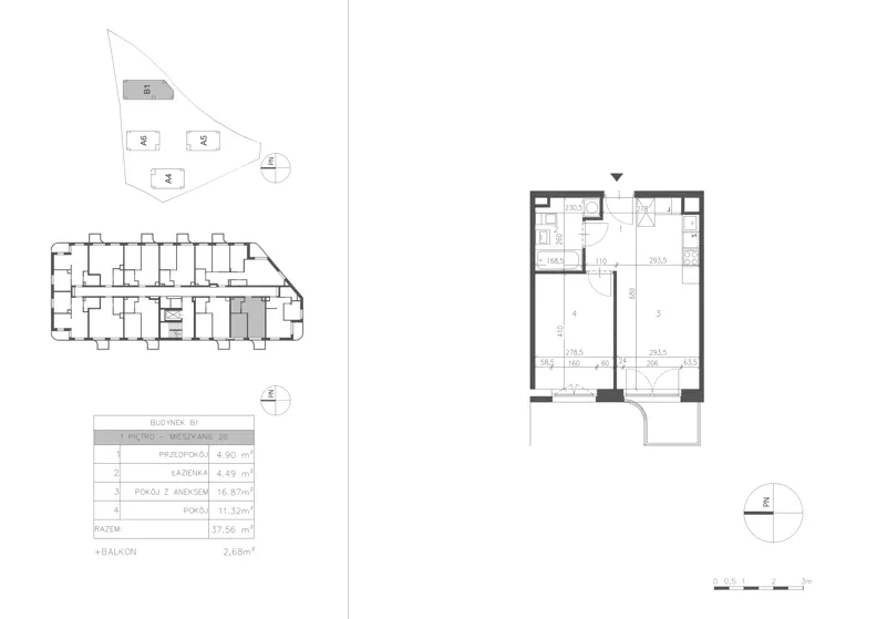 2 pokoje, mieszkanie 37,58 m², piętro 1, oferta nr 21C.20, Osiedle Albatrosów II, Kraków, Podgórze, Rybitwy, ul. Albatrosów 21