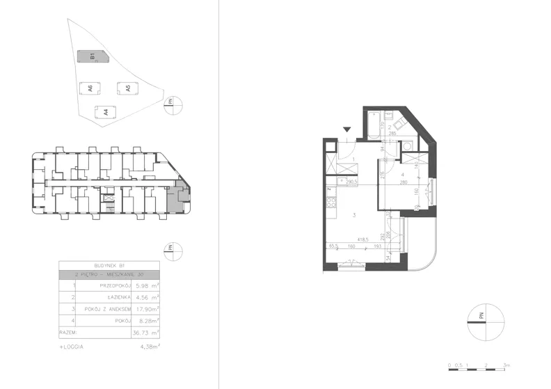2 pokoje, mieszkanie 36,72 m², piętro 2, oferta nr 21C.30, Osiedle Albatrosów II, Kraków, Podgórze, Rybitwy, ul. Albatrosów 21