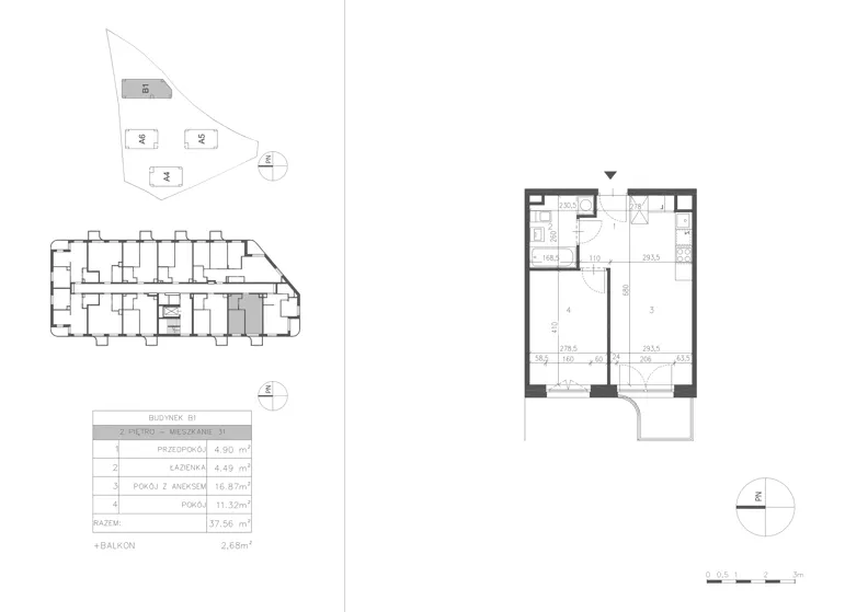2 pokoje, mieszkanie 37,58 m², piętro 2, oferta nr 21C.31, Osiedle Albatrosów II, Kraków, Podgórze, Rybitwy, ul. Albatrosów 21